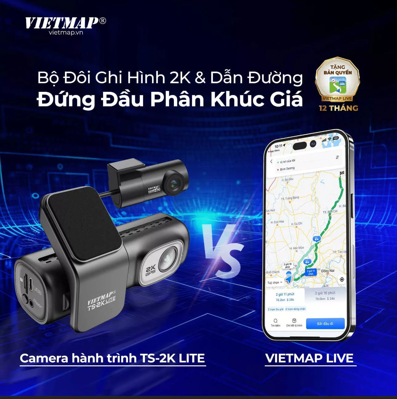 Vietmap TS-2K Lite: Camera hành trình trước sau, Giá tốt [BH 12T]-348