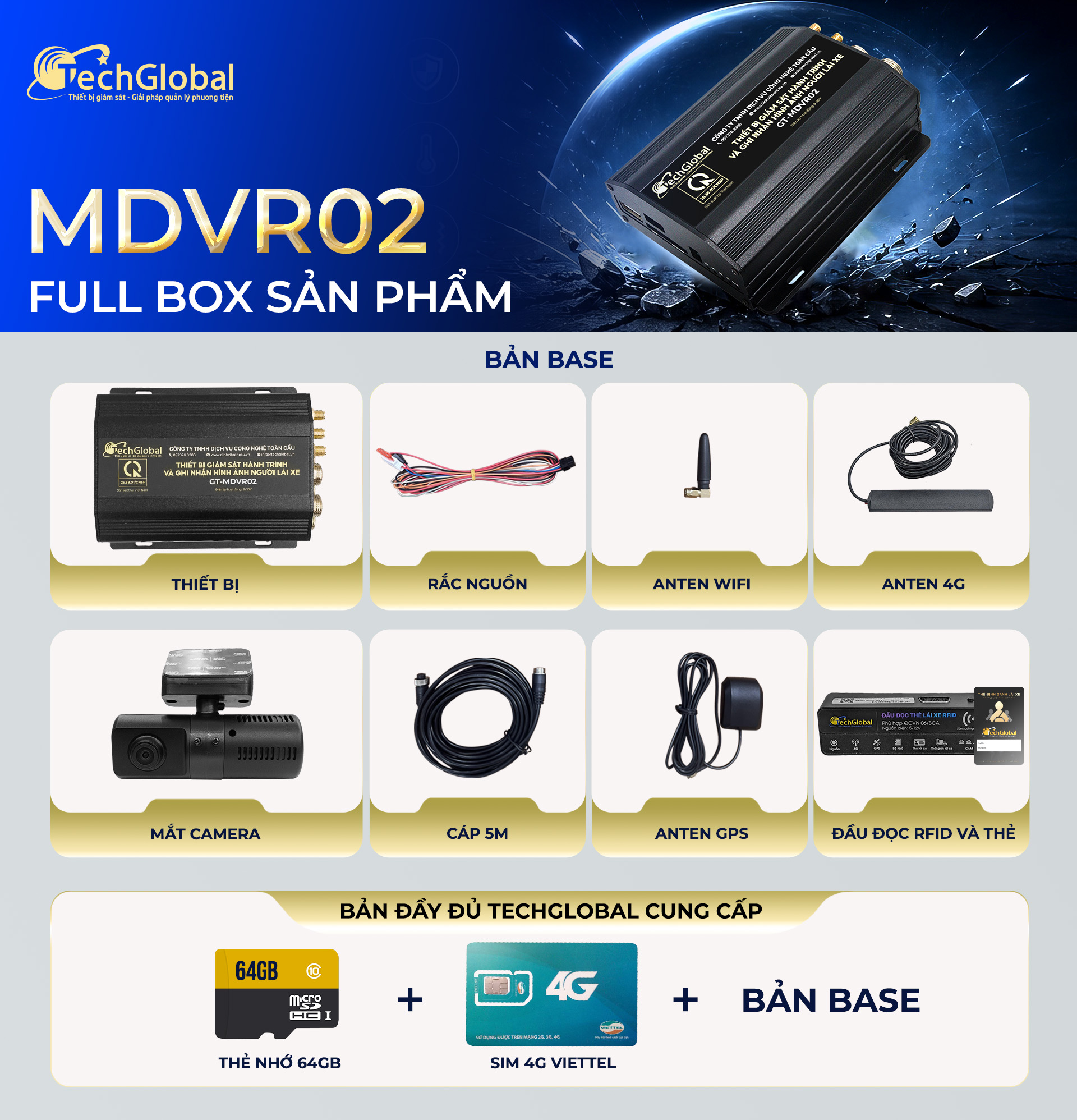 Thiết bị giám sát hành trình và Ghi nhận hình ảnh người lái xe MDVR02-390